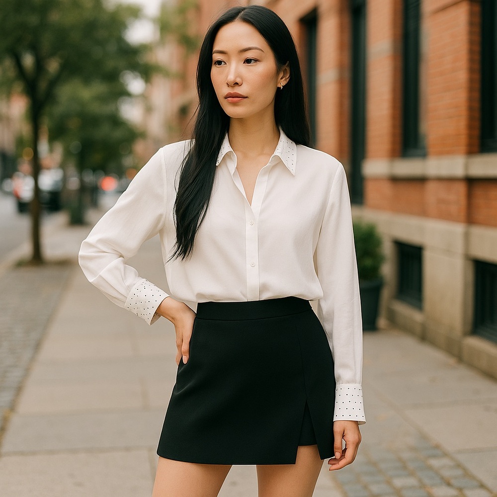 NWT ZARA Embellished Long Sleeve Chiffon Button Up Shirt White Medium